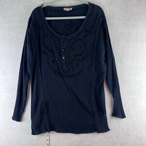 Vintage Kakcus Plus Top 100% Cotton India Whimsigoth Witchy Embroider Button 2X